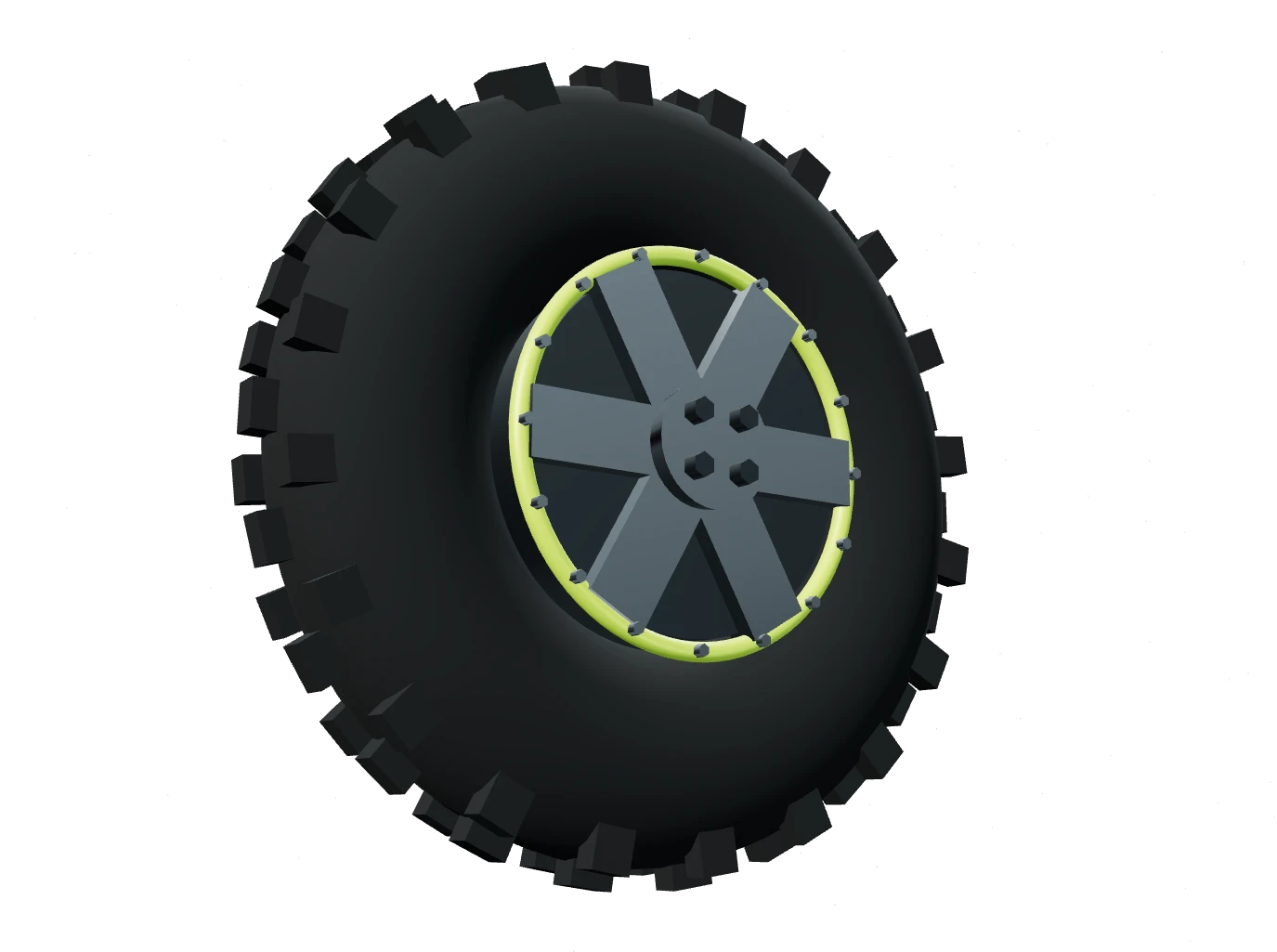 A powersports wheel with a knobby tyre and a machined beadlock rim