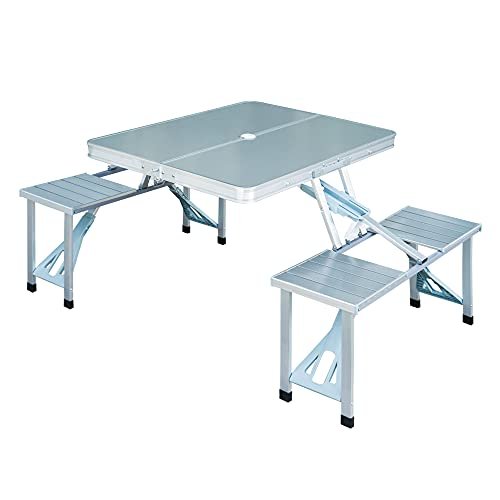 Outsunny folding aluminum picnic table with four seats, silver