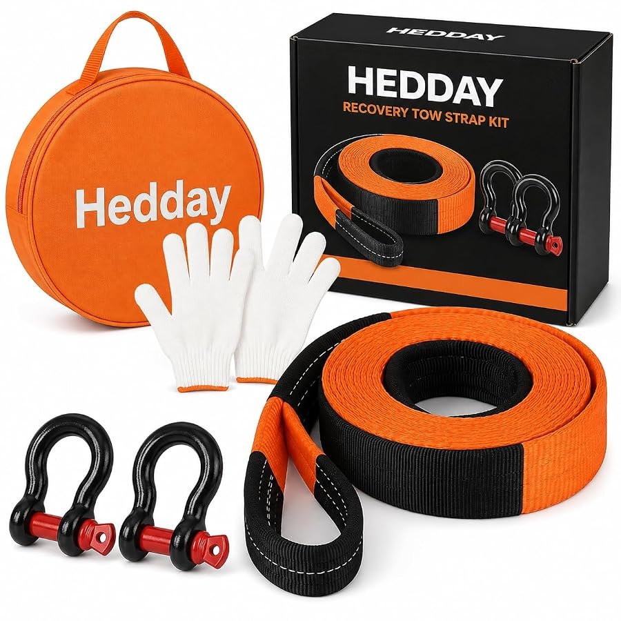 Hedday tow strap recovery kit, 2 inches wide by 16.4 feet, with hardware.