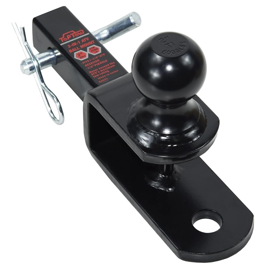 TOPTOW ATV hitch ball mount with 2 inch ball for 1.25 inch receiver.