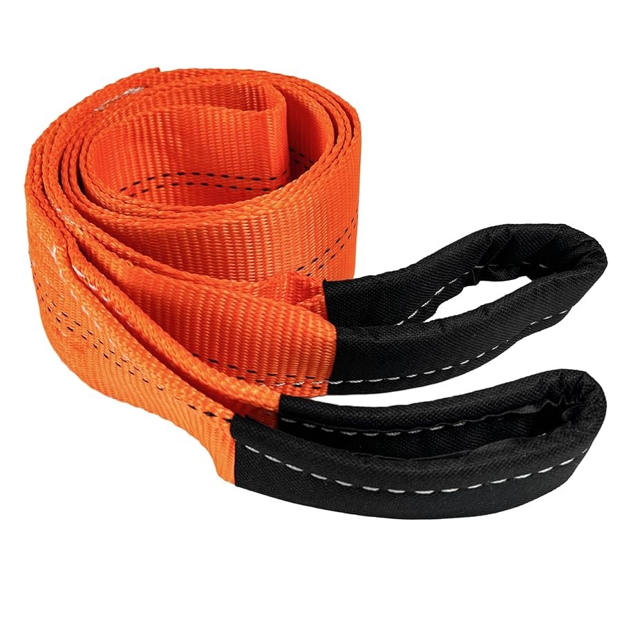 Orange HFS tree saver winch strap, 3 inches wide by 8 feet, with loop ends.