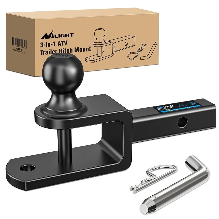 Nilight three in one ATV hitch mount, 1-7/8 inch ball and 5000 lb strap loop.