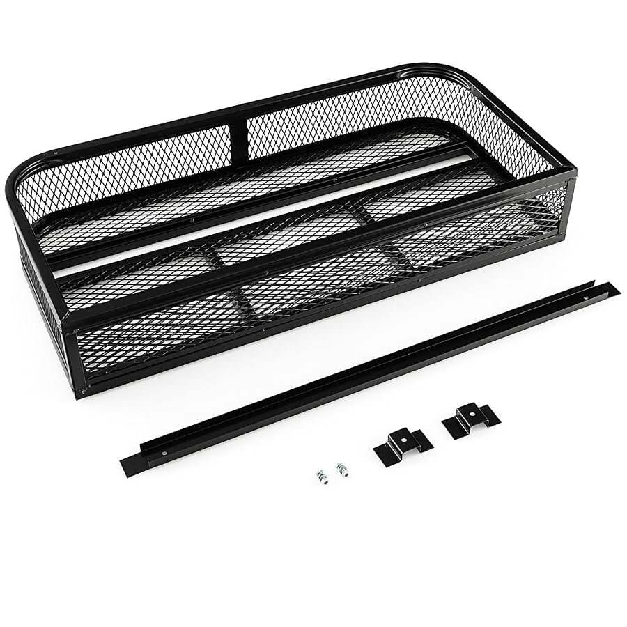 IRONMAX ATV rear drop cargo basket with 6.5 inch protective rail, steel mesh.