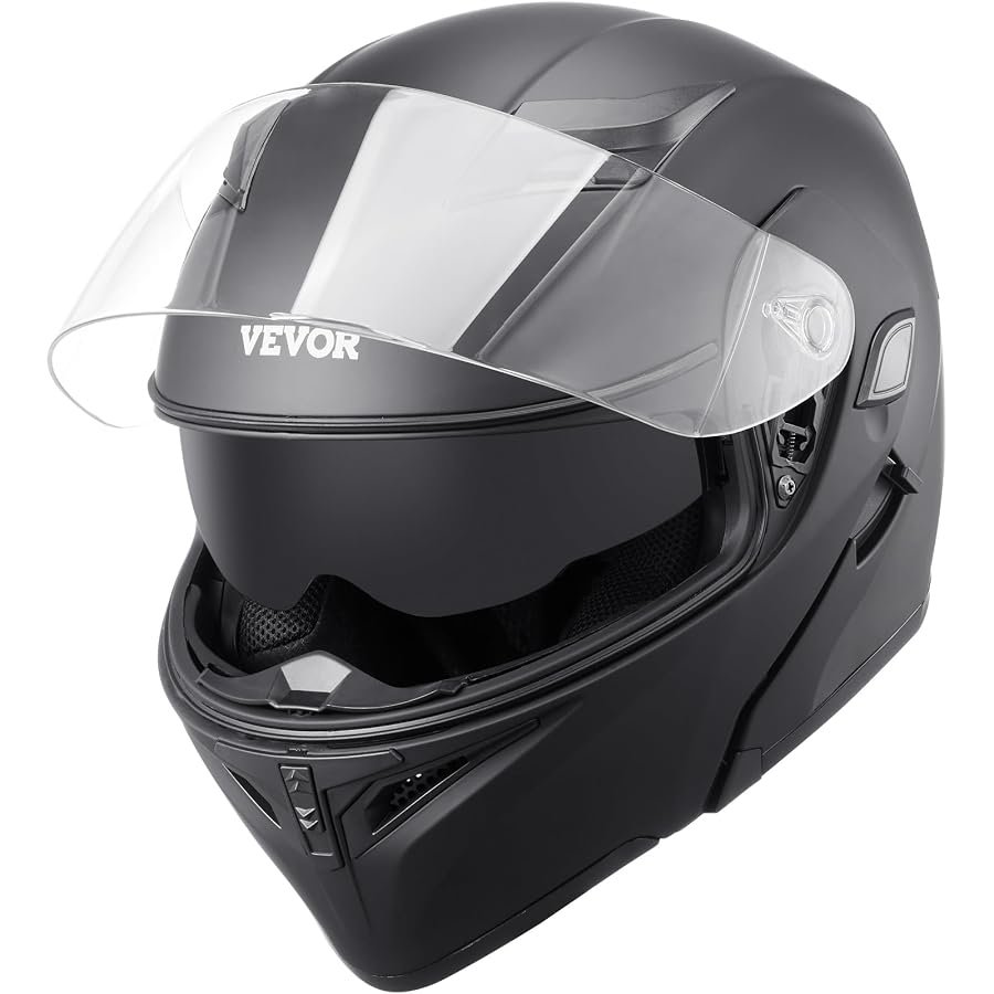 VEVOR matte black modular motorcycle helmet with clear visor