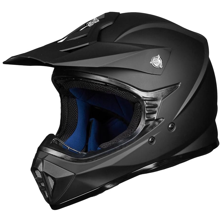 ILM matte black off-road helmet with peak visor and open eye port