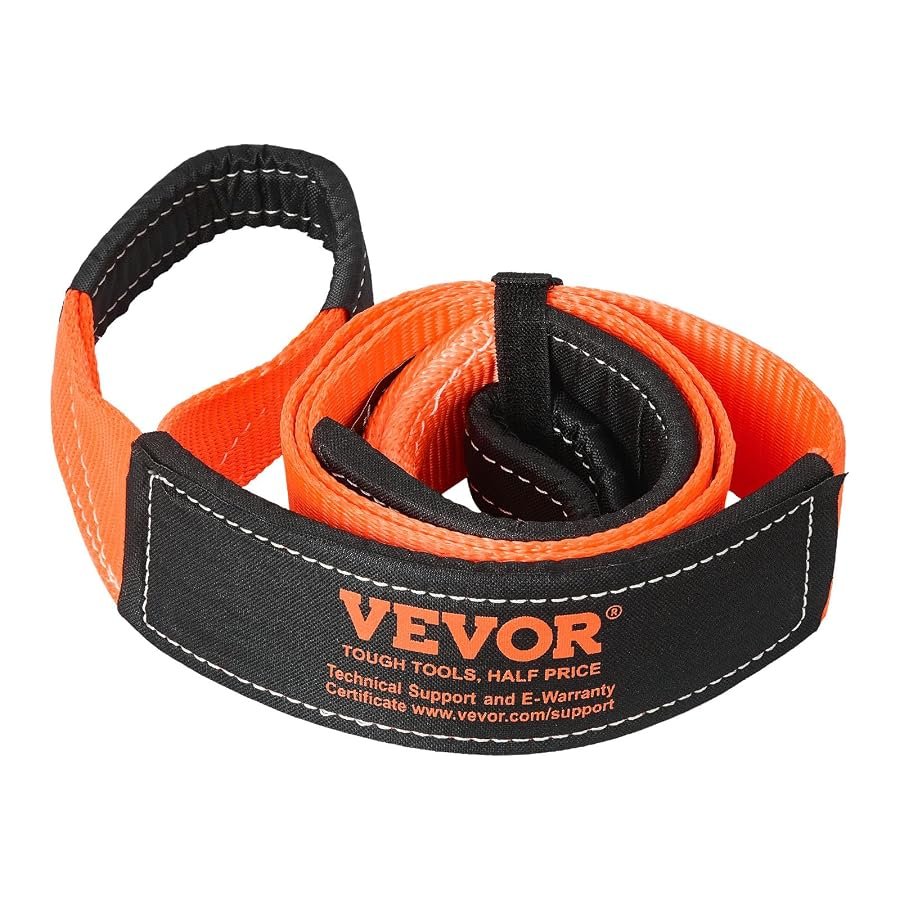 VEVOR tree saver strap, 3 inches wide by 8 feet, with reinforced loop ends.
