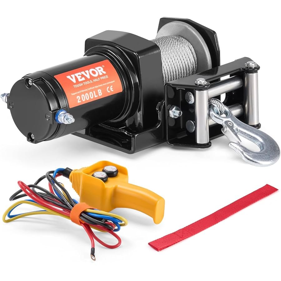 VEVOR 2000 lb 12V ATV winch with steel cable, roller fairlead and wired remote.