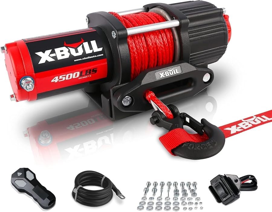 X-BULL 4500 lb 12V ATV winch kit with synthetic rope, fairlead and wireless remote.