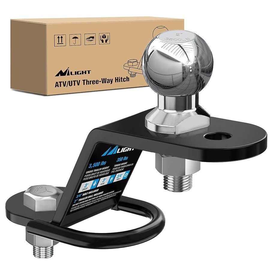 Nilight three way ATV hitch ball mount with 2 inch ball and 3 inch drop.