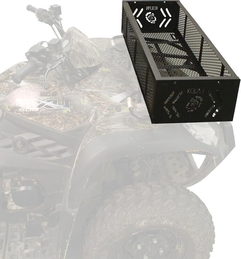 Black Kolpin 53360 front rack gear basket for an ATV