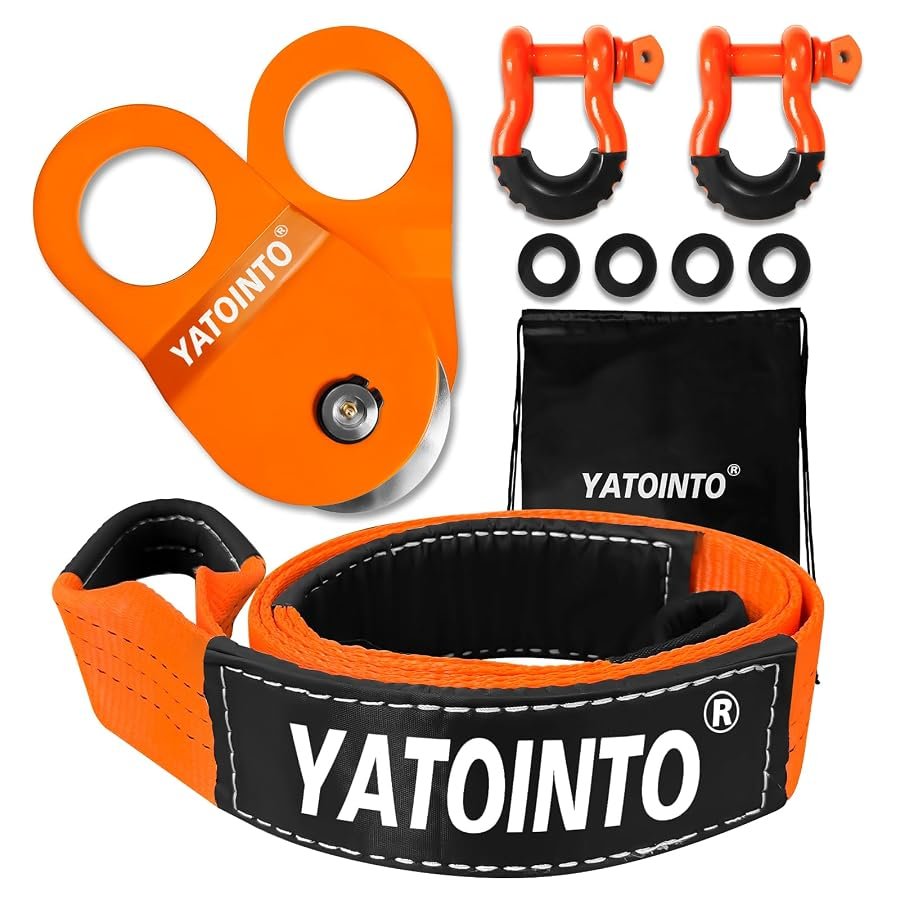 Heavy duty snatch block pulley with hook, rated 10 tons, for winch recovery.