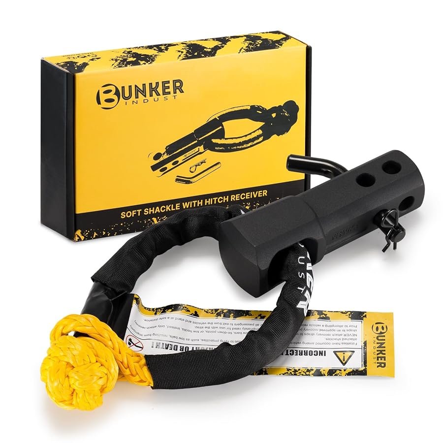 BUNKER INDUST aluminium shackle hitch mount with locking pin and soft shackle.