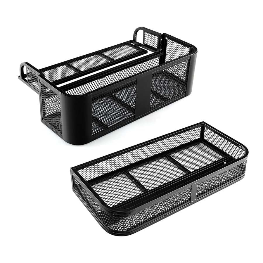 Goplus steel ATV cargo set with front basket and rear drop rack, mesh surfaces.