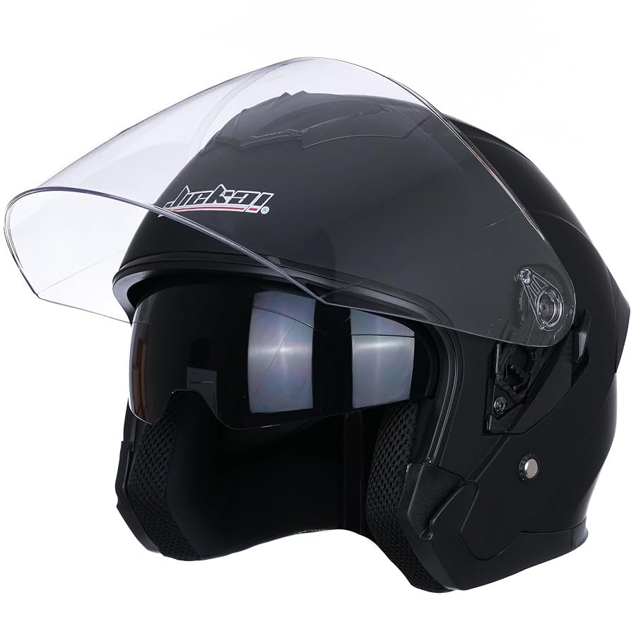Matte black open face half helmet for men and women