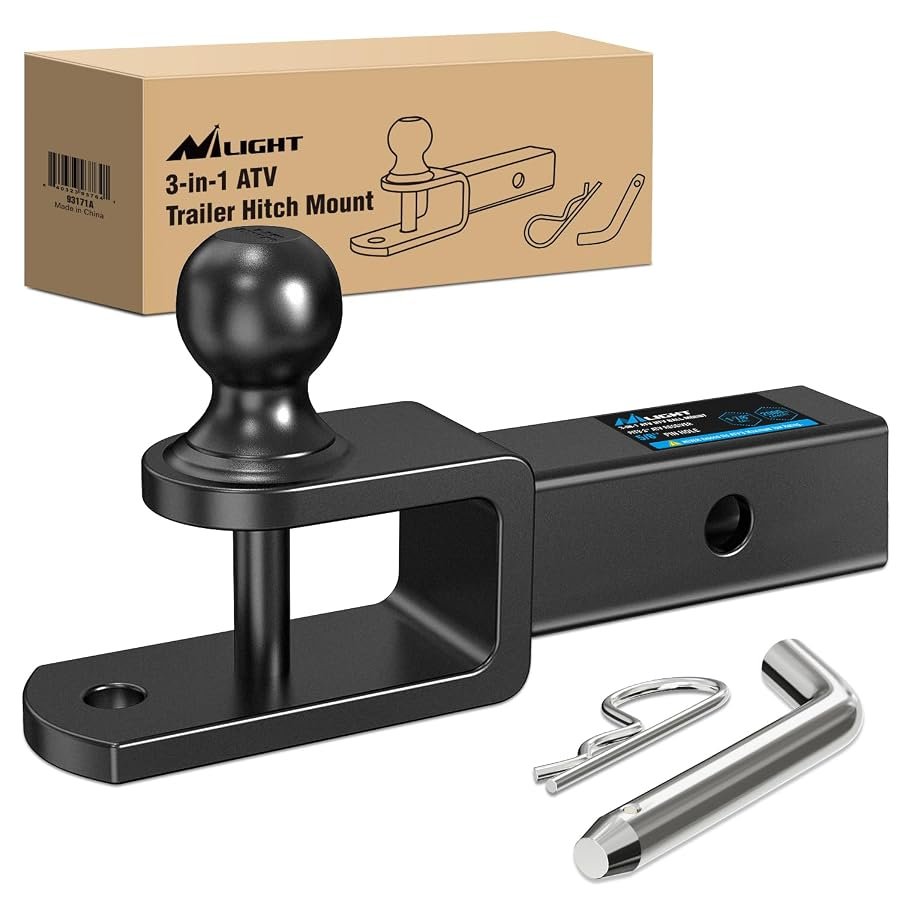 Nilight three in one ATV hitch mount with 1-7/8 inch ball and strap loop.